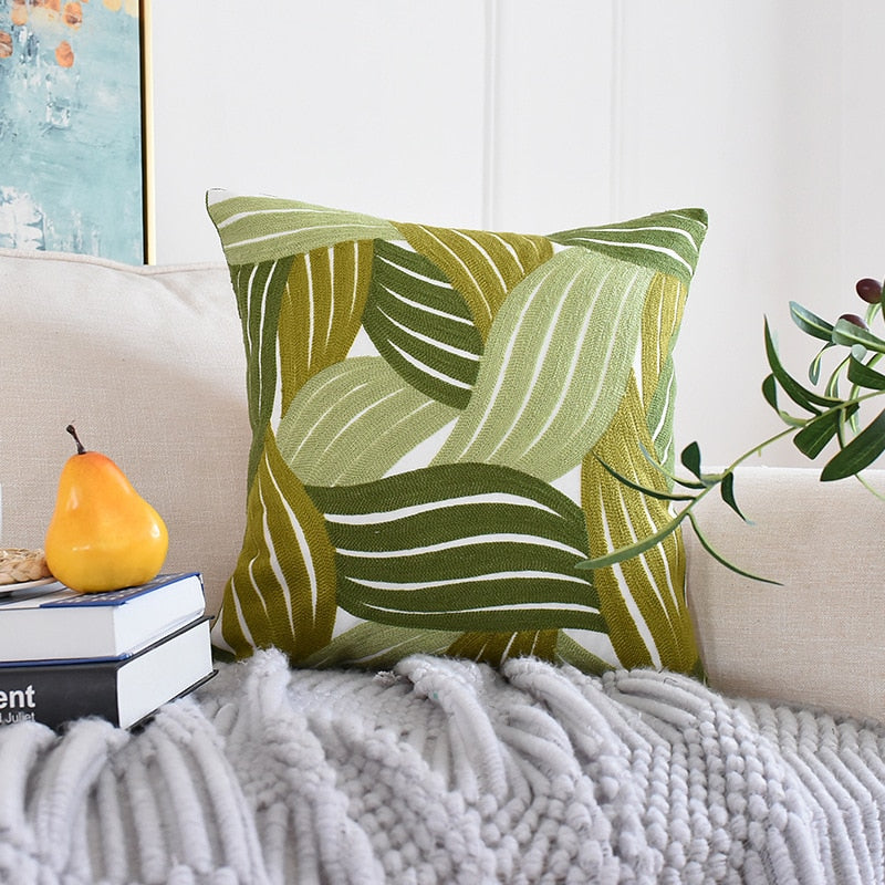 Vintage-inspired Embroidered Moss Green Monstera Leaf Pillow Cover Col –  Monstera Drive