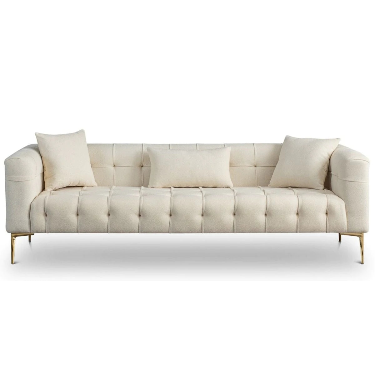 Modern Contemporary Rectangular French Boucle Upholstered Sofa in Beige