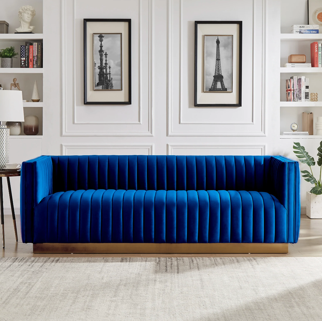 Blue velvet modern sofa deals
