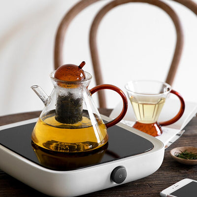 Modern Amber Borosilicate Glass Translucent Heat-Resistant Teapot and Teacup Set