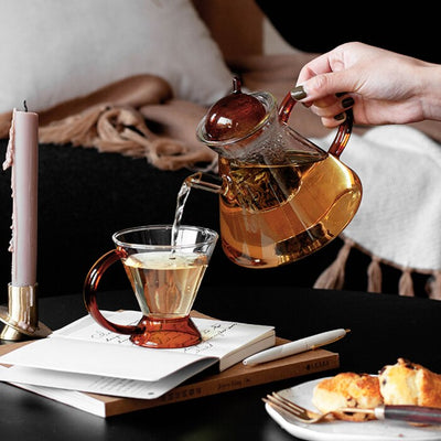 Modern Amber Borosilicate Glass Translucent Heat-Resistant Teapot and Teacup Set