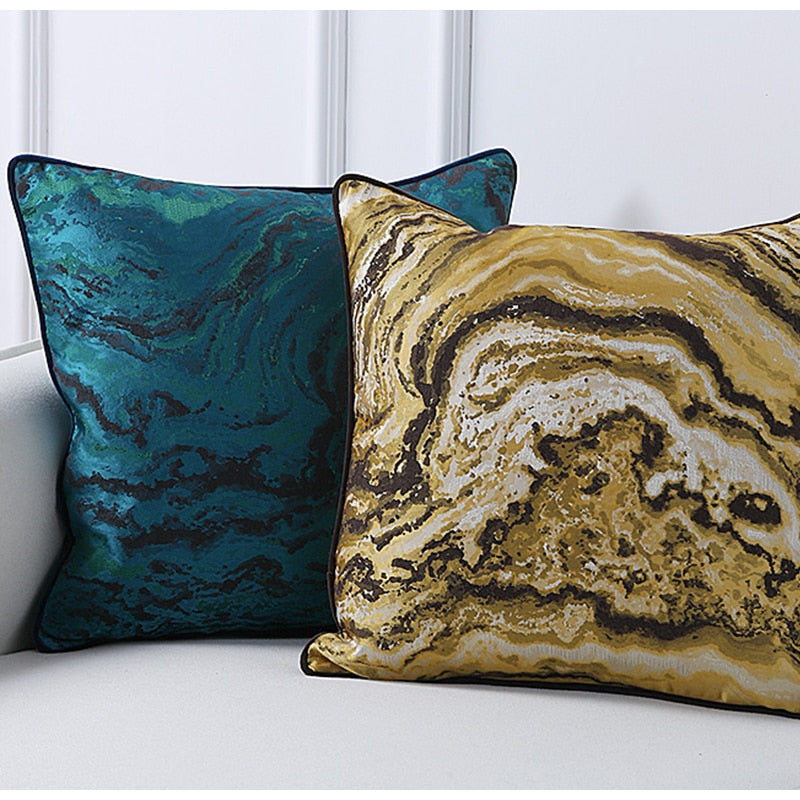 Medicci Home Marble Texture Turquoise Cushion Cover Modern Living Room Sofa Decorative Pillow Cases Luxury Abstract Fluid Art