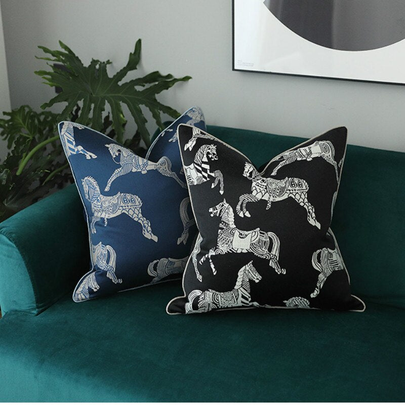 DUNXDECO Cushion Cover Decorative Square Pillow Case Modern Horse Jacquard Luxury Artistic Coussin Home Office Sofa Decorating