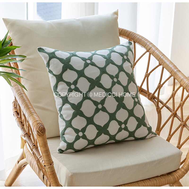 Medicci Home Bluebell Flower Hook Embroidered Throw Pillow Cover Collection Square Cushion Case 45x45cm Insta Popular Home Decor
