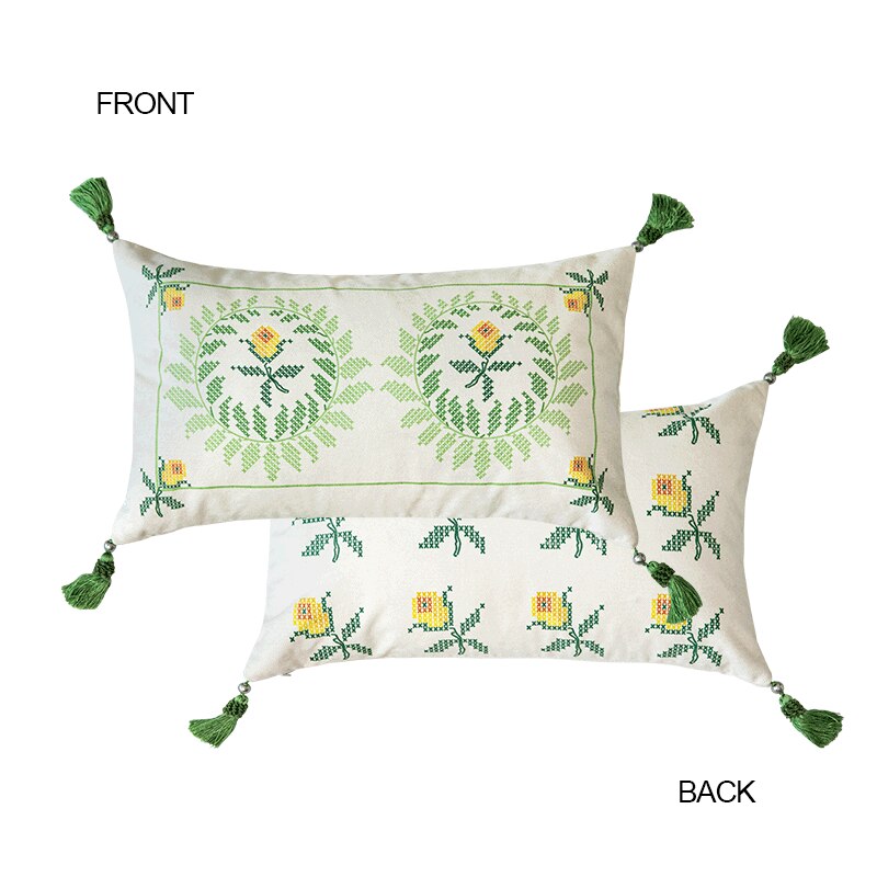 Medicci Home French Retro Pixel Tulip Flowers Print Throw Pillow Covers High Grade Luxury Cushion Case Pastoral Farmhouse Decor