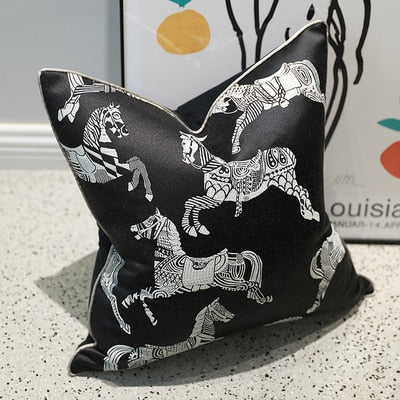 DUNXDECO Cushion Cover Decorative Square Pillow Case Modern Horse Jacquard Luxury Artistic Coussin Home Office Sofa Decorating