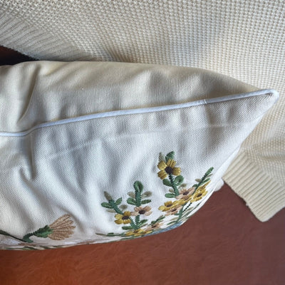 Classic Rustic Daisy Floral Embroidered Pillow Cover
