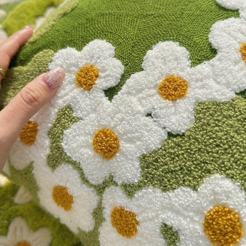 DUNXDECO Fresh Green Mini Flora Daisy Embroidery Cushion Cover Decorative Pillow Case Magic Garden Sofa Chair Bedding Deco