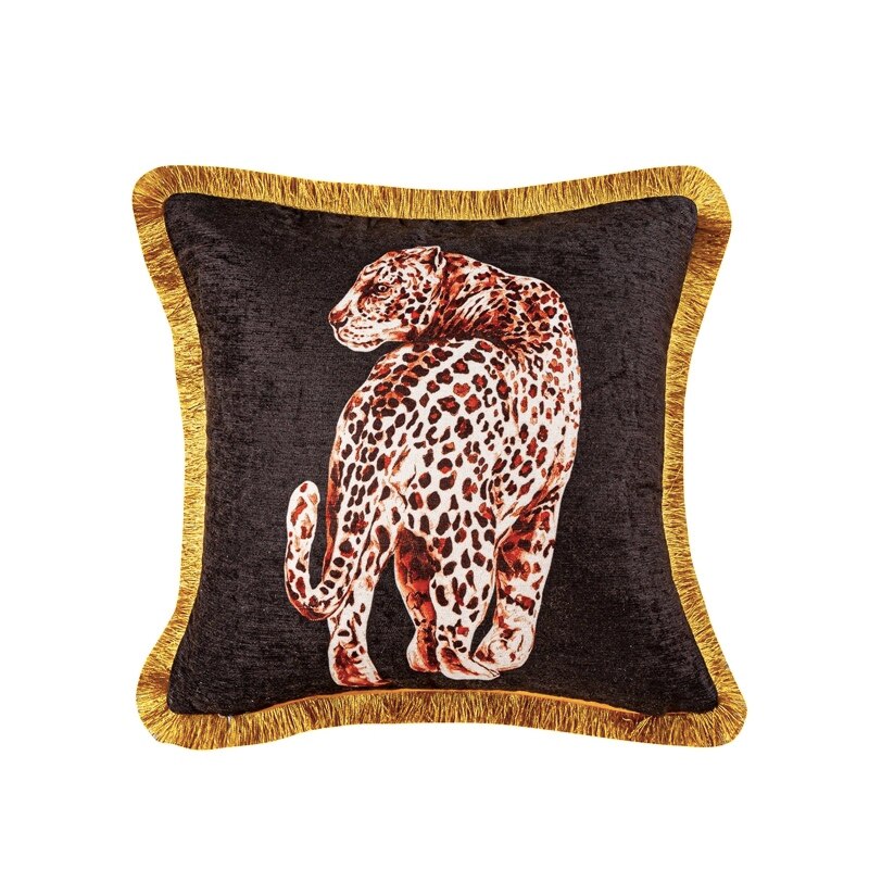 Leopard Cushion Cover Decorative Lumbar Pillow Case Vintage Artistic Tiger Tassel Luxury Bolster Home Sofa Chair Bed Coussin