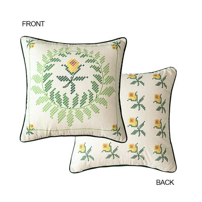 Medicci Home French Retro Pixel Tulip Flowers Print Throw Pillow Covers High Grade Luxury Cushion Case Pastoral Farmhouse Decor