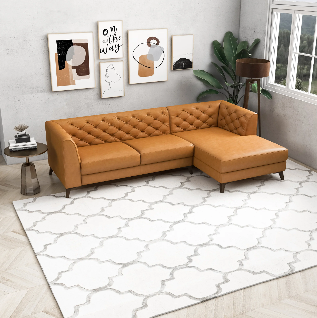 Carter Mid-Century Modern Sectional in Tan - Right Facing Chaise