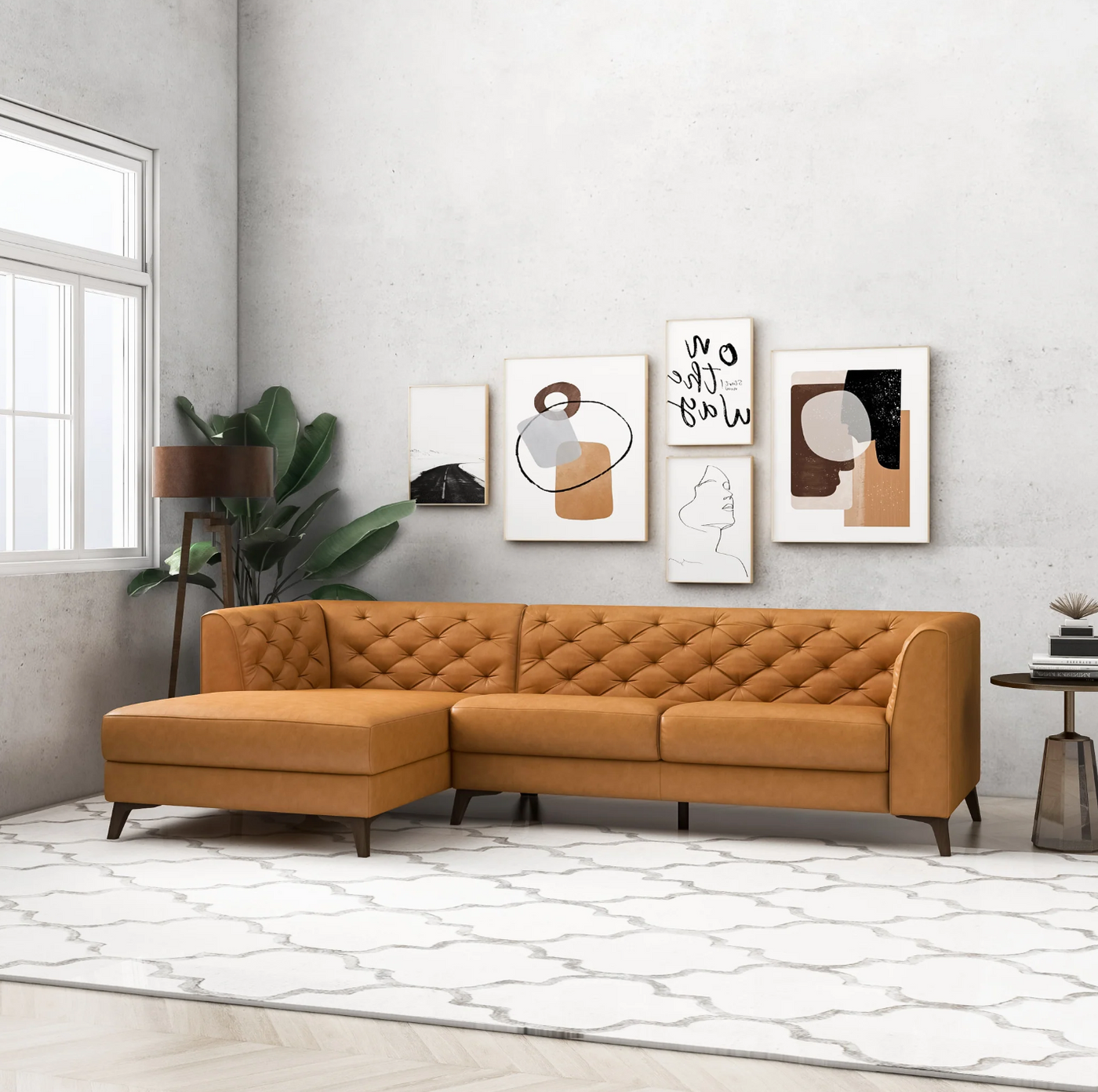Carter Mid-Century Modern Sectional in Tan - Left Facing Chaise