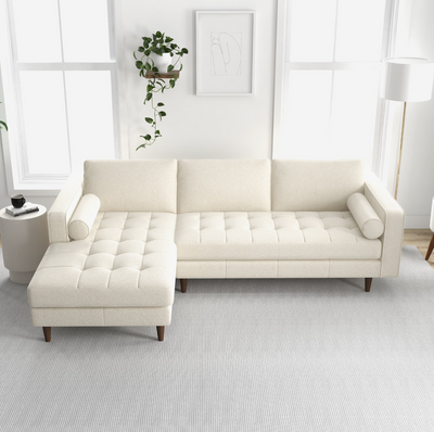 Anthony Tufted Cream Boucle Sectional Sofa - Left Facing Chaise