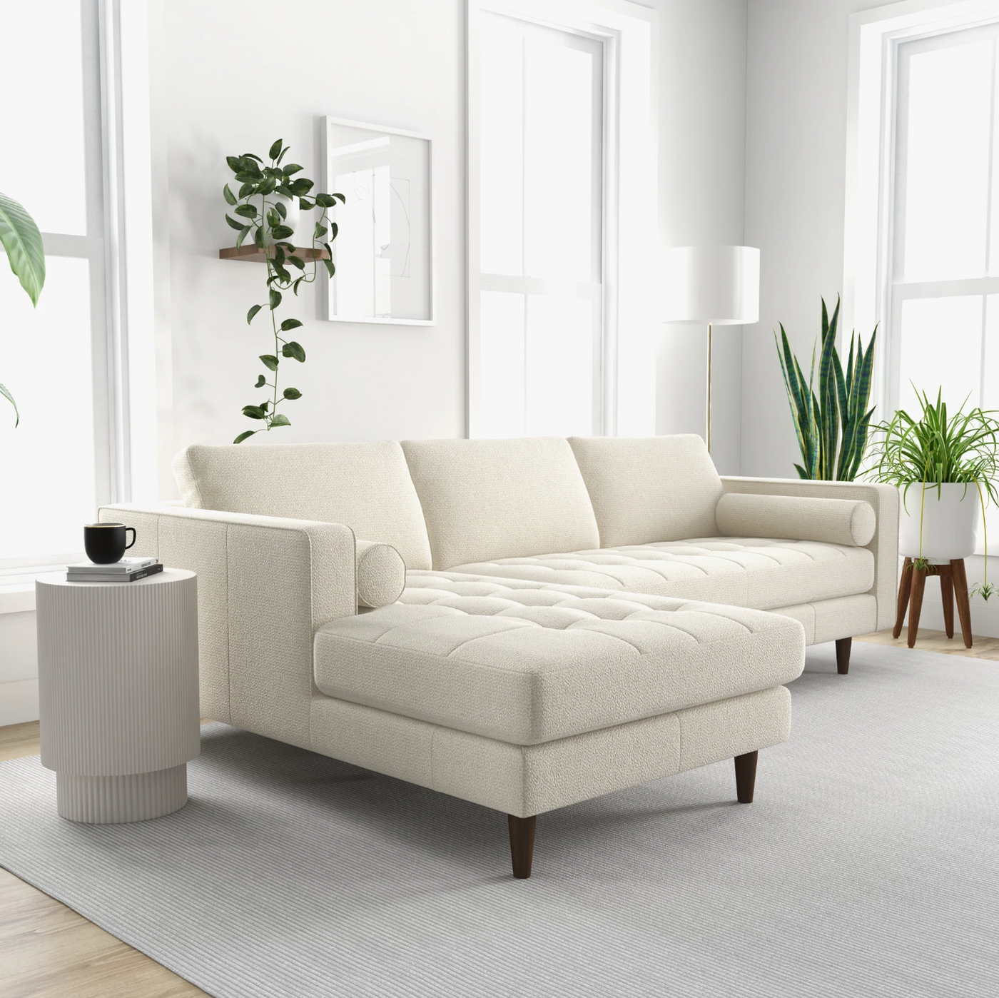 Anthony Tufted Cream Boucle Sectional Sofa - Left Facing Chaise