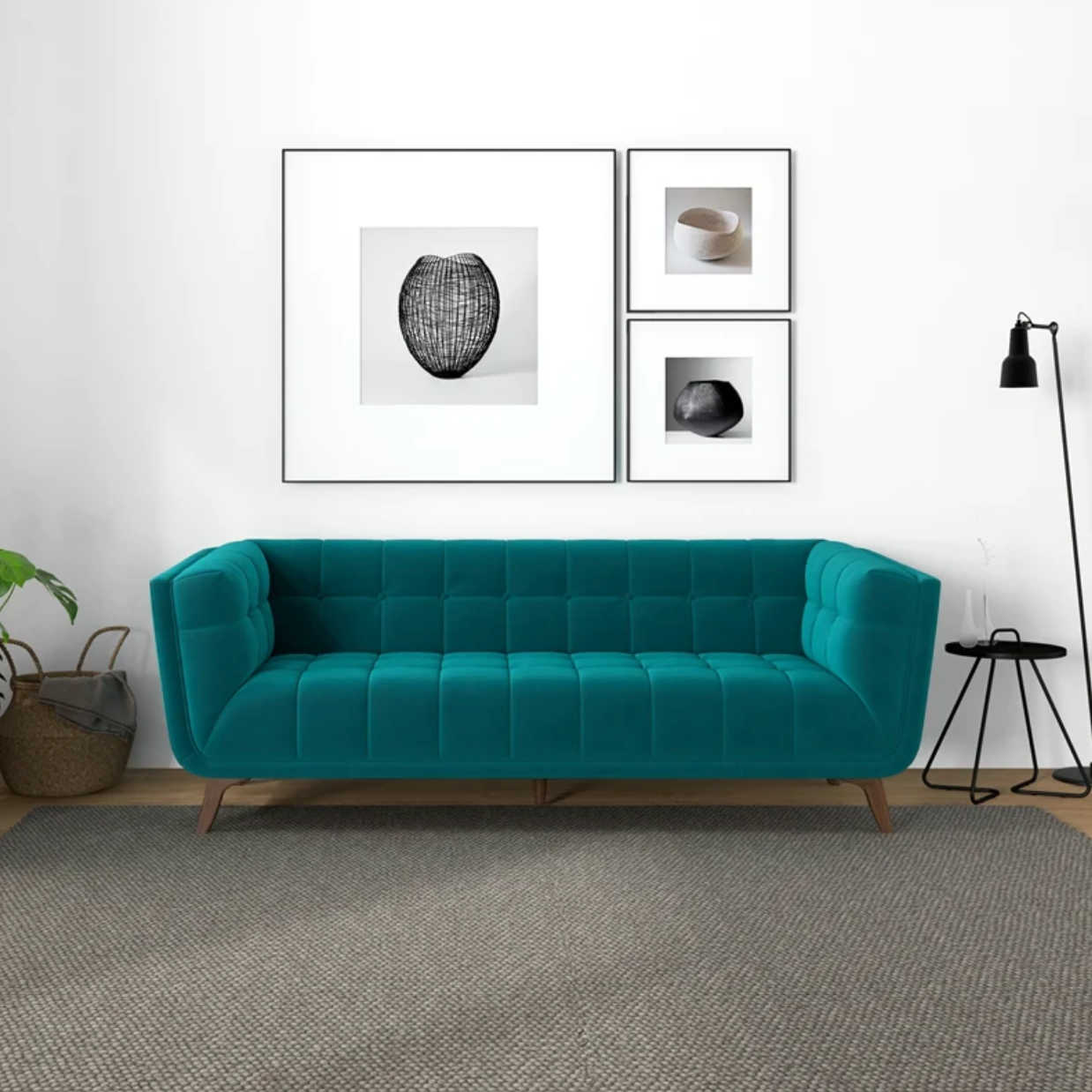 Addison Mid-Century Modern Sofa in Teal Velvet