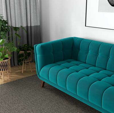 Addison Mid-Century Modern Sofa in Teal Velvet