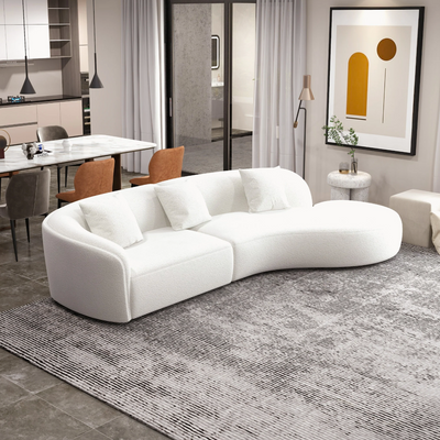 Spencer Japandi Style Sectional Sofa in Ivory Boucle