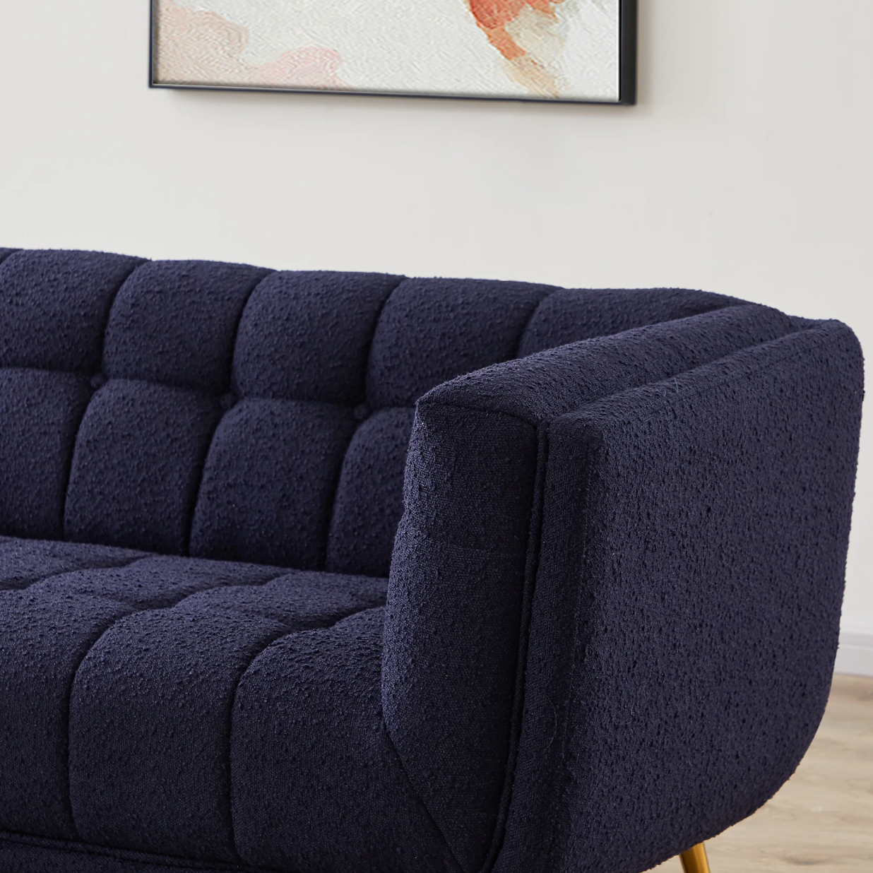 Addison Mid-Century Modern Sofa in Dark Blue Boucle