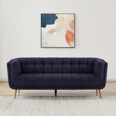 Addison Mid-Century Modern Sofa in Dark Blue Boucle