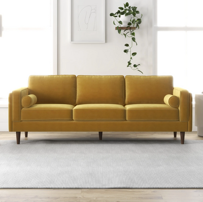 Amber Mid-Century Modern Sofa in Gold Velvet