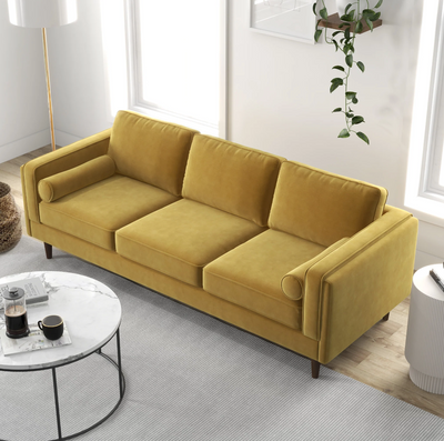 Amber Mid-Century Modern Sofa in Gold Velvet