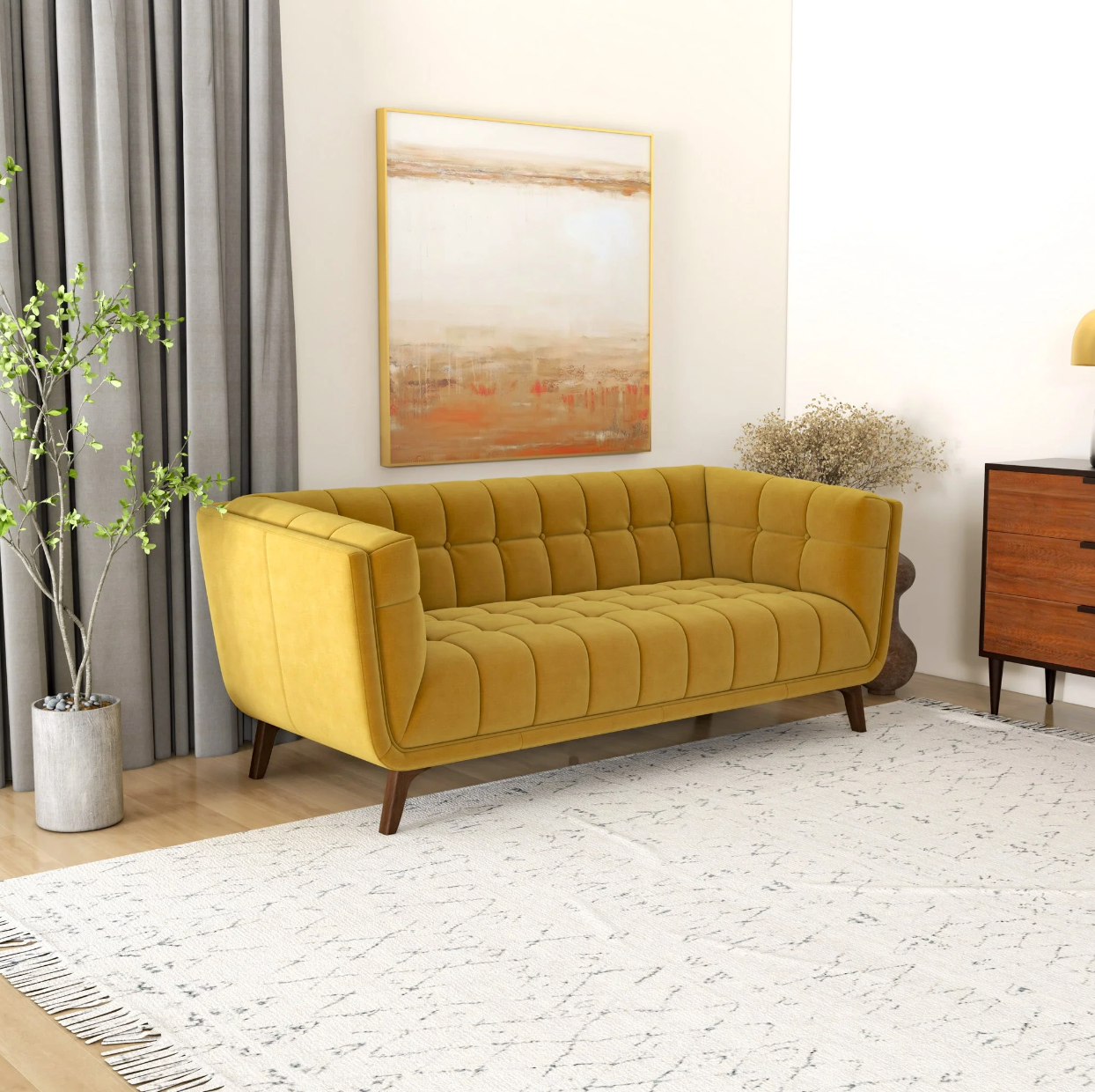 Addison Mid-Century Modern Sofa in Gold Velvet
