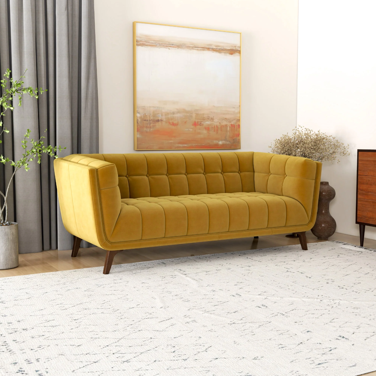 Addison Mid-Century Modern Sofa in Gold Velvet