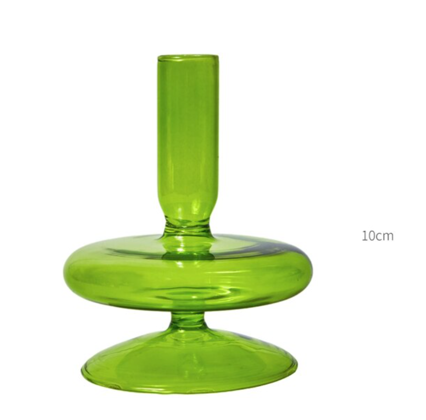 Chartreuse Green Vintage Retro Wavy Groovy Glass Candlestick Holders Flower Vase Collection