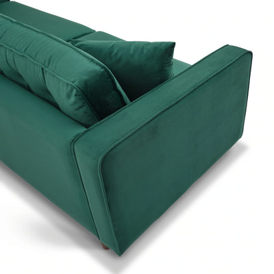 Mid-Century Modern Rectangular Pillow Back Velvet Upholstered Sofa in Emerald Green