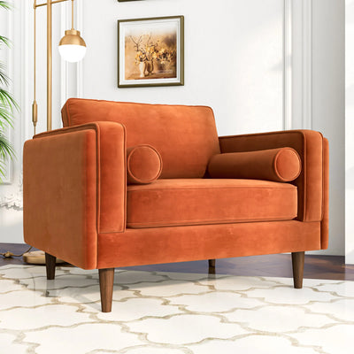 Mid-Century Modern Lounge Chair in Burnt Orange Velvet