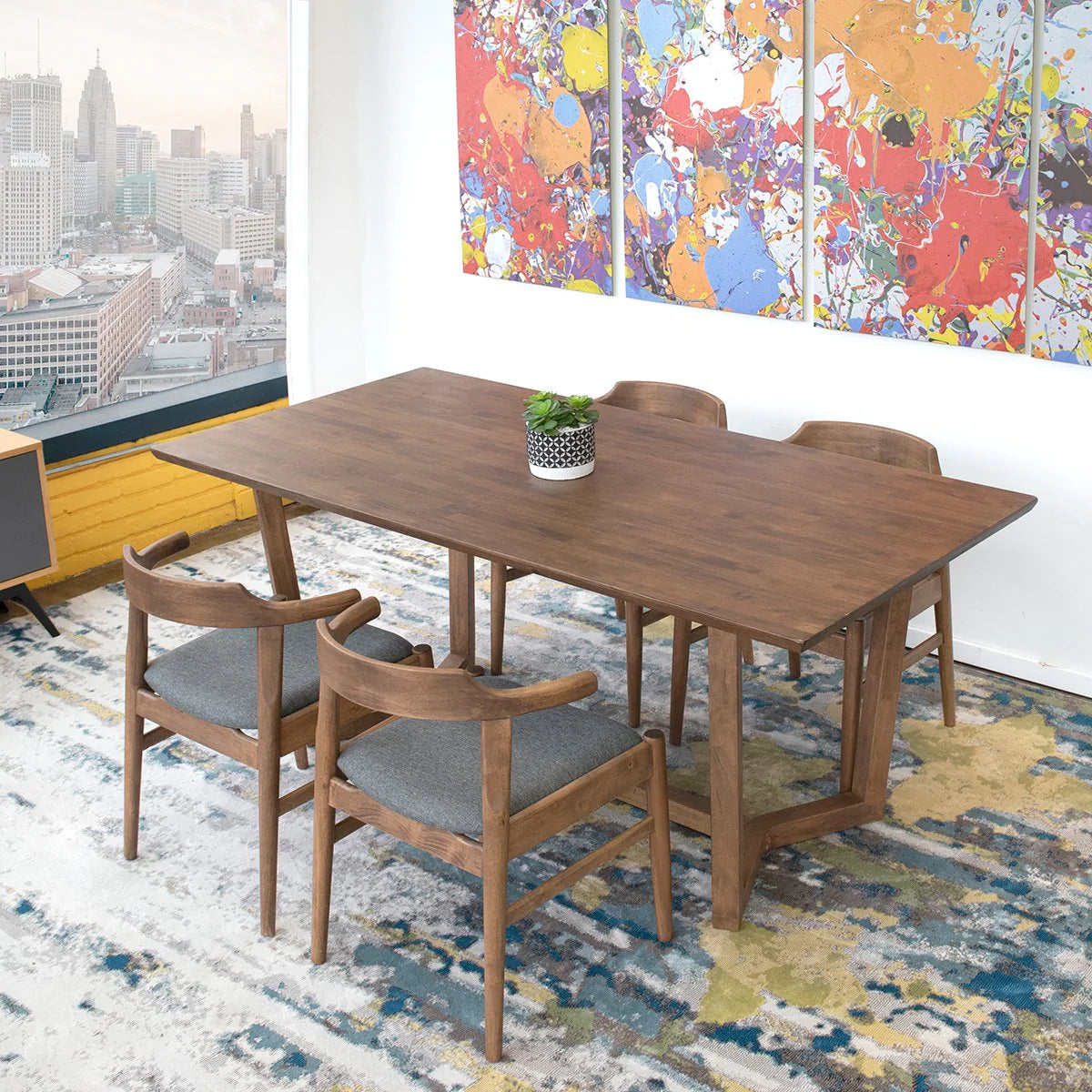 Mid-Century Contemporary Solid Wood Dining Set with 4 Dining Chairs