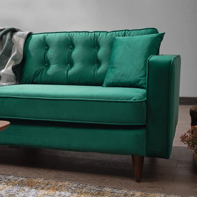 Mid-Century Modern Rectangular Pillow Back Velvet Upholstered Sofa in Emerald Green