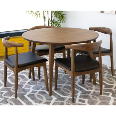 Esmeralda 5-Piece Mid-Century Round Dining Set w/ 4 Faux Leather Dining Chairs in Black