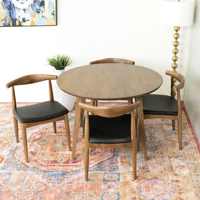 Esmeralda 5-Piece Mid-Century Round Dining Set w/ 4 Faux Leather Dining Chairs in Black