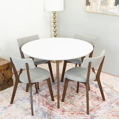 Candace 5-Piece Mid-Century Round Dining Set w/ 4 Fabric Dining Chairs in Light Gray