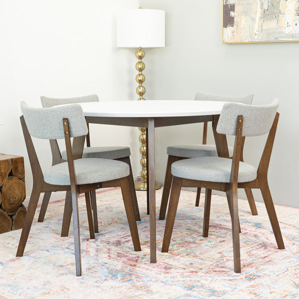 Candace 5-Piece Mid-Century Round Dining Set w/ 4 Fabric Dining Chairs in Light Gray