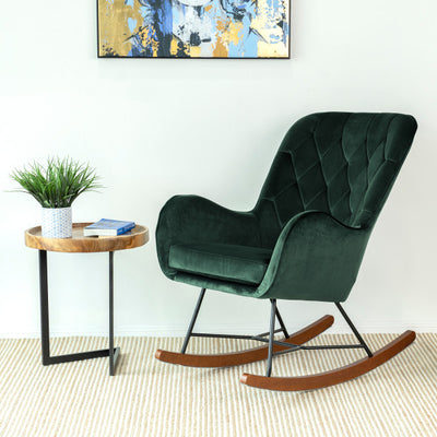 Severn Mid-Century Tufted Tight Back Velvet Upholstered Rocking Chair in Green