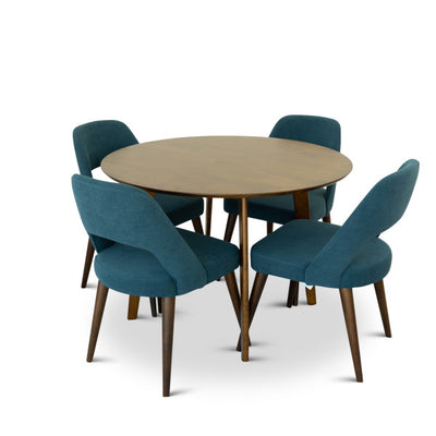 Courtney 5-Piece Mid-Century Rectangular Dining Set w/ 4 Fabric Dining Chairs in Blue