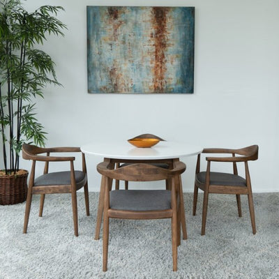 Eva 5-Piece Mid-Century Round Dining Set w/ 4 Fabric Dining Chairs in Gray