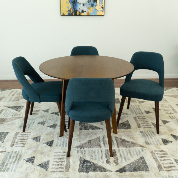 Courtney 5-Piece Mid-Century Rectangular Dining Set w/ 4 Fabric Dining Chairs in Blue