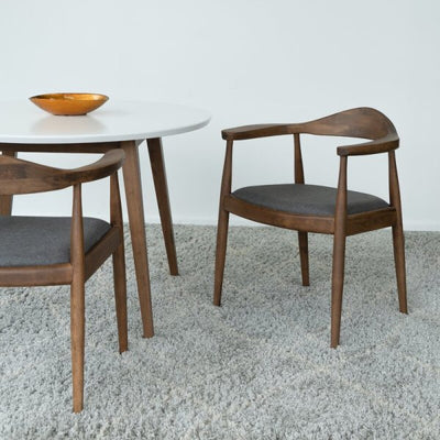 Eva 5-Piece Mid-Century Round Dining Set w/ 4 Fabric Dining Chairs in Gray