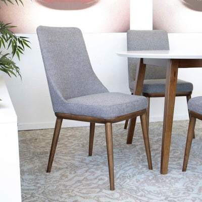 5-Piece Mid-Century Round Dining Set w/ 4 Fabric Dining Chairs in Gray