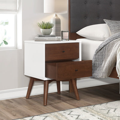 Francesca Mid-Century Solid Wood 2-drawer NightStand in White