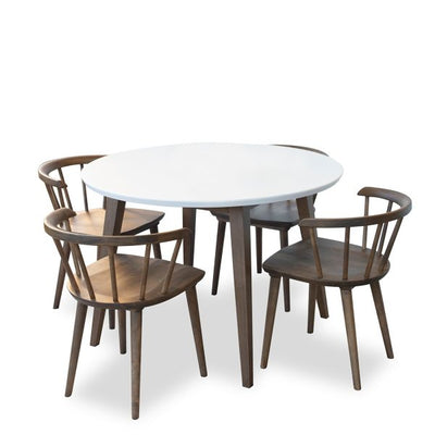 Elvira 5-Piece Mid-Century Round Dining Set w/ 4 Solid Wood Dining Chairs in Brown