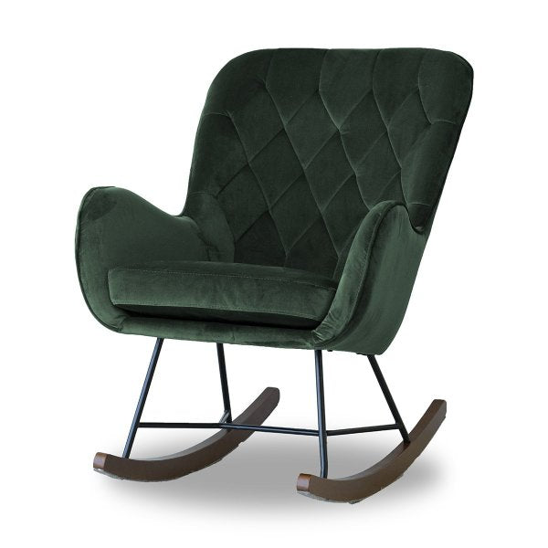 Severn Mid-Century Tufted Tight Back Velvet Upholstered Rocking Chair in Green