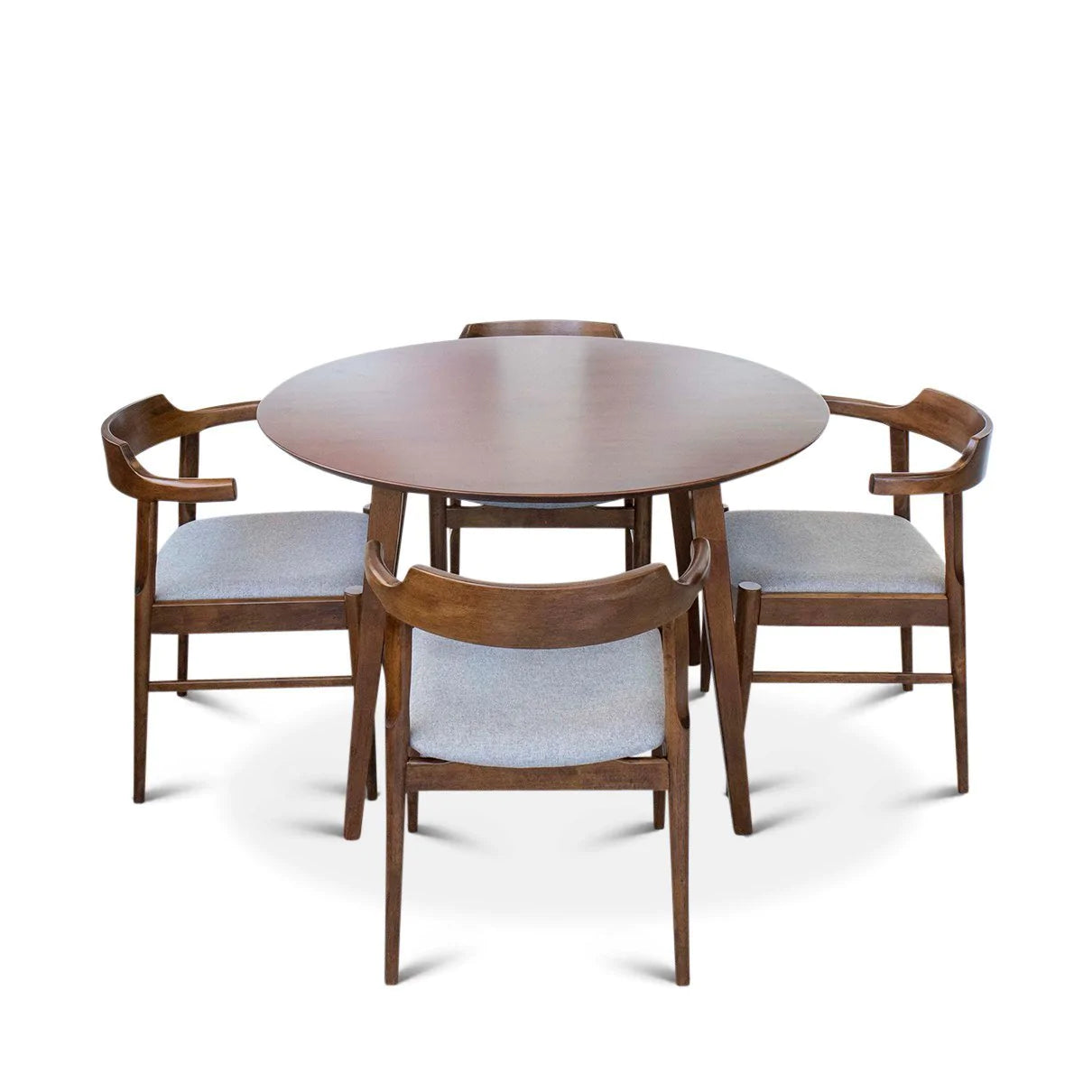 Round Dining Set with 4 Sterling Gray Dining Chairs (Walnut)