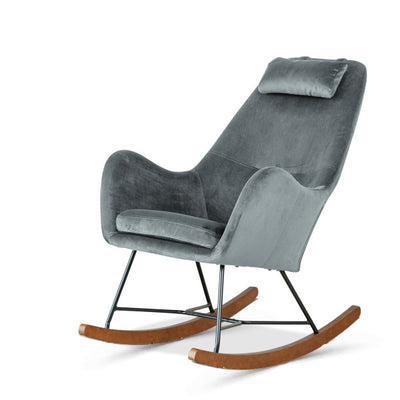 Revi Mid-Century Tight Back Velvet Upholstered Rocking Chair in Dark Grey