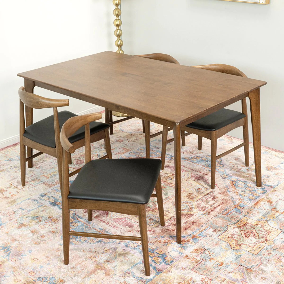 Mid-Century Modern Dining Set with 4 Dining Chairs (Black)