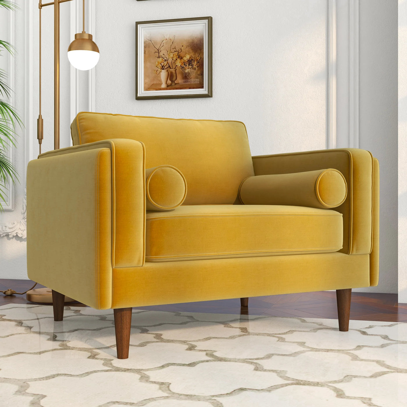 Mid-Century Modern Lounge Accent Chair in Gold Velvet
