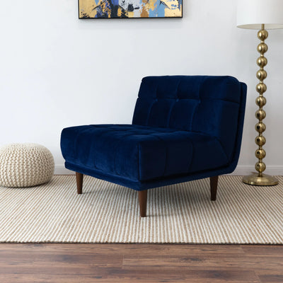 Modern Contemporary Armless Navy Blue Velvet Lounge Chair
